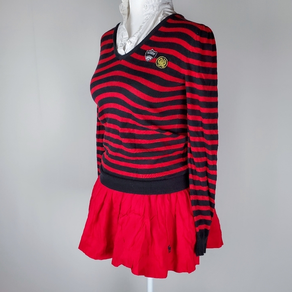 H&M Red Black Striped Attached Collar Academia Sweater - Picture 4 of 8